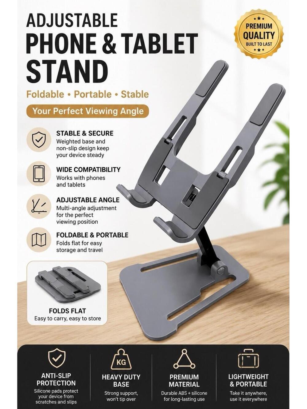 2 Pack Adjustable Phone & Tablet Stand Foldable Holder for Desk & Travel